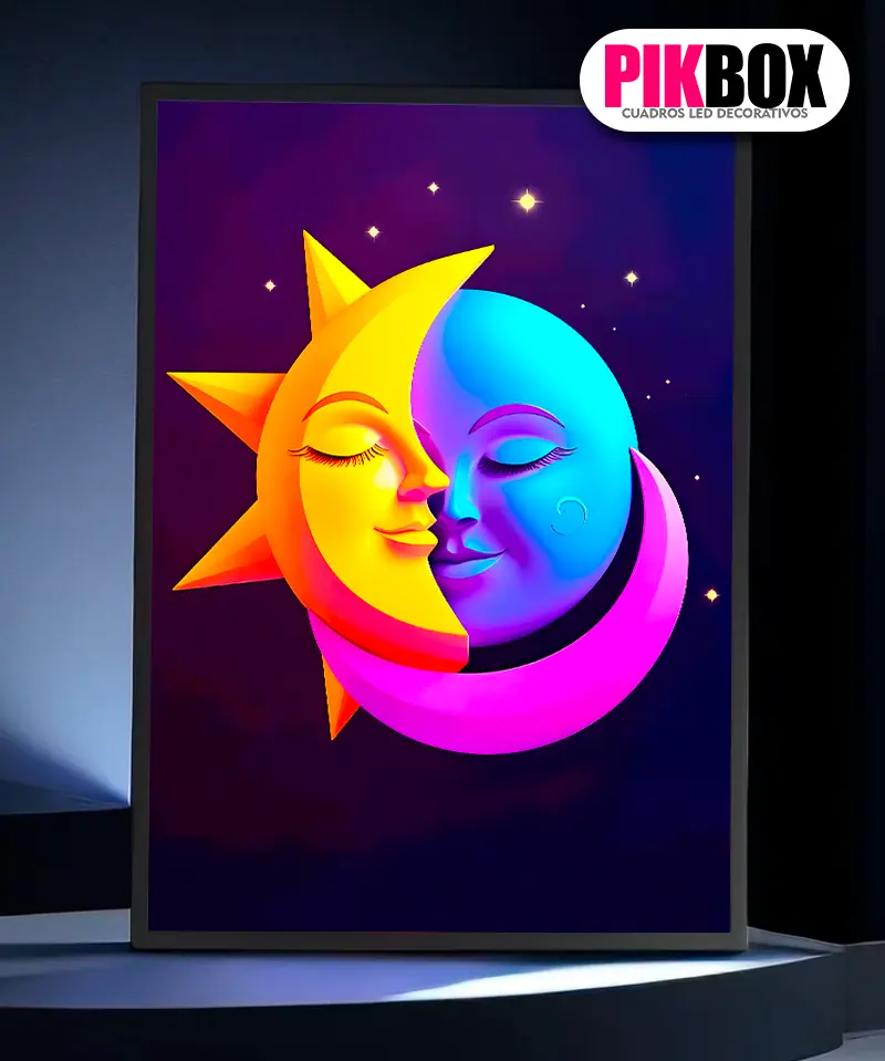 Cuadro Led Artístico Sol Luna Recargable