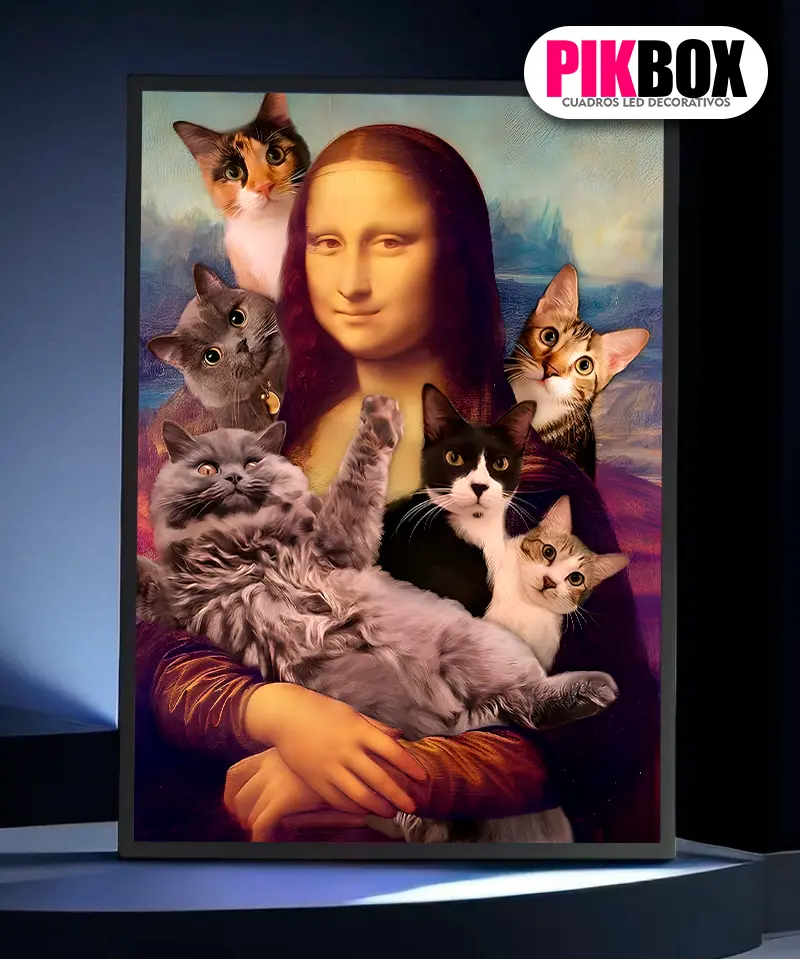 Cuadro Led Monna Lisa y Sus Gatos Recargable